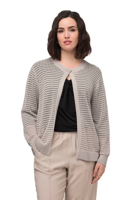 Rozepínací svetr, děrovaný úplet, lodičkový výstřih