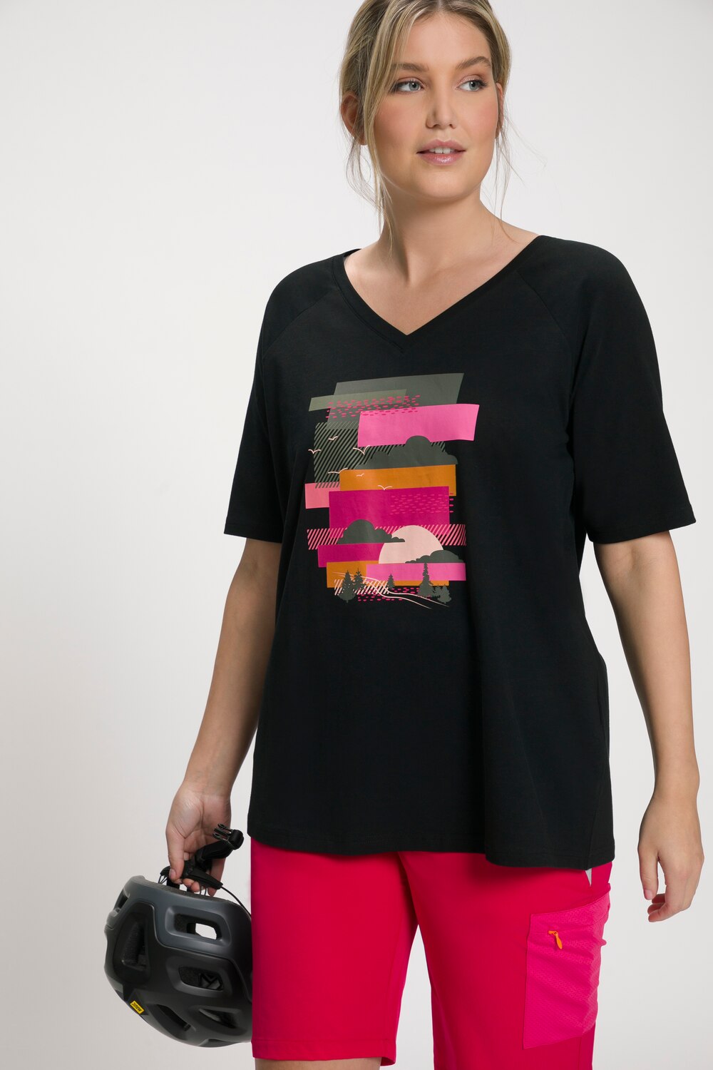 Grote Maten T-shirt, Dames, zwart, Maat: 46/48, Katoen, Ulla Popken Grote Maten T-shirt, Dames, zwart, Maat: 46/48, Katoen, Ulla Popken