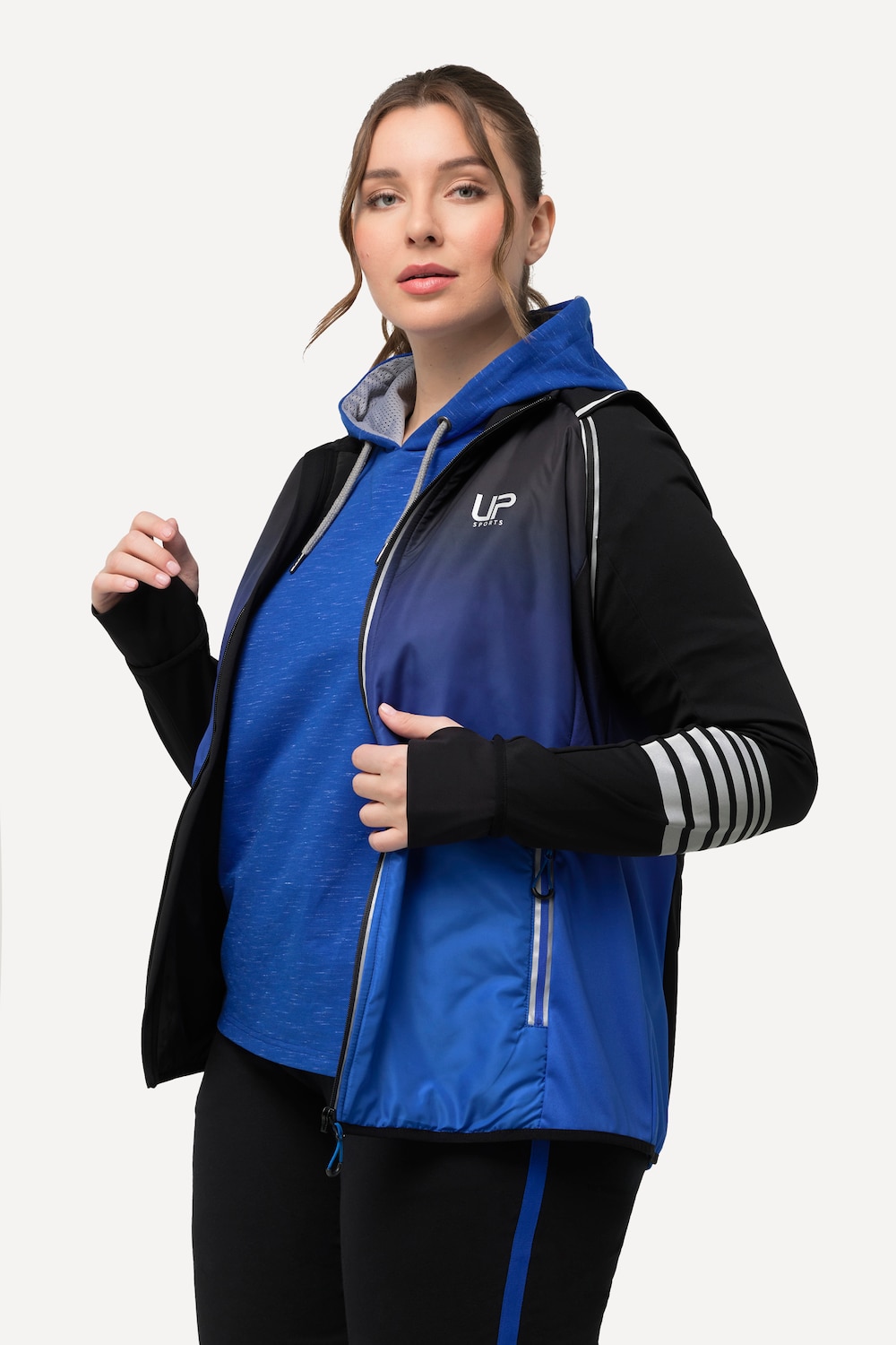 Große Größen 2-in-1-Funktionsjacke, Damen, blau, Größe: 54/56, Polyester, Ulla Popken