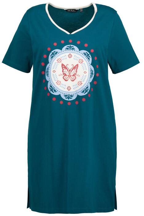 Dlouhé tričko, motýl, srdcový výstřih, krátké rukávy