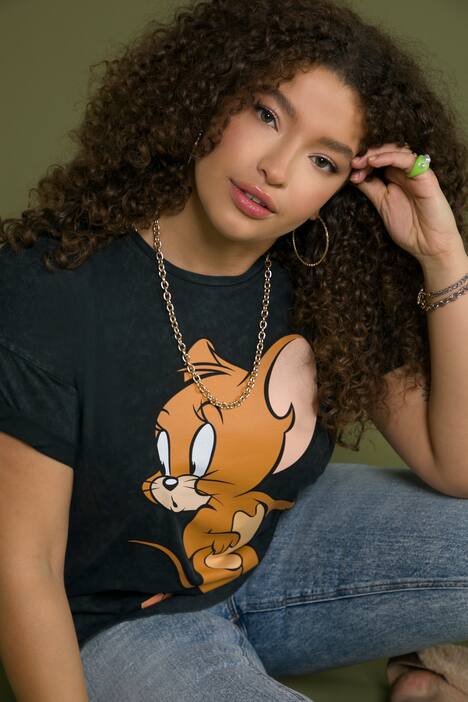 T-shirt z myszką Jerry, oversized, okrągły dekolt, krótkie rękawy