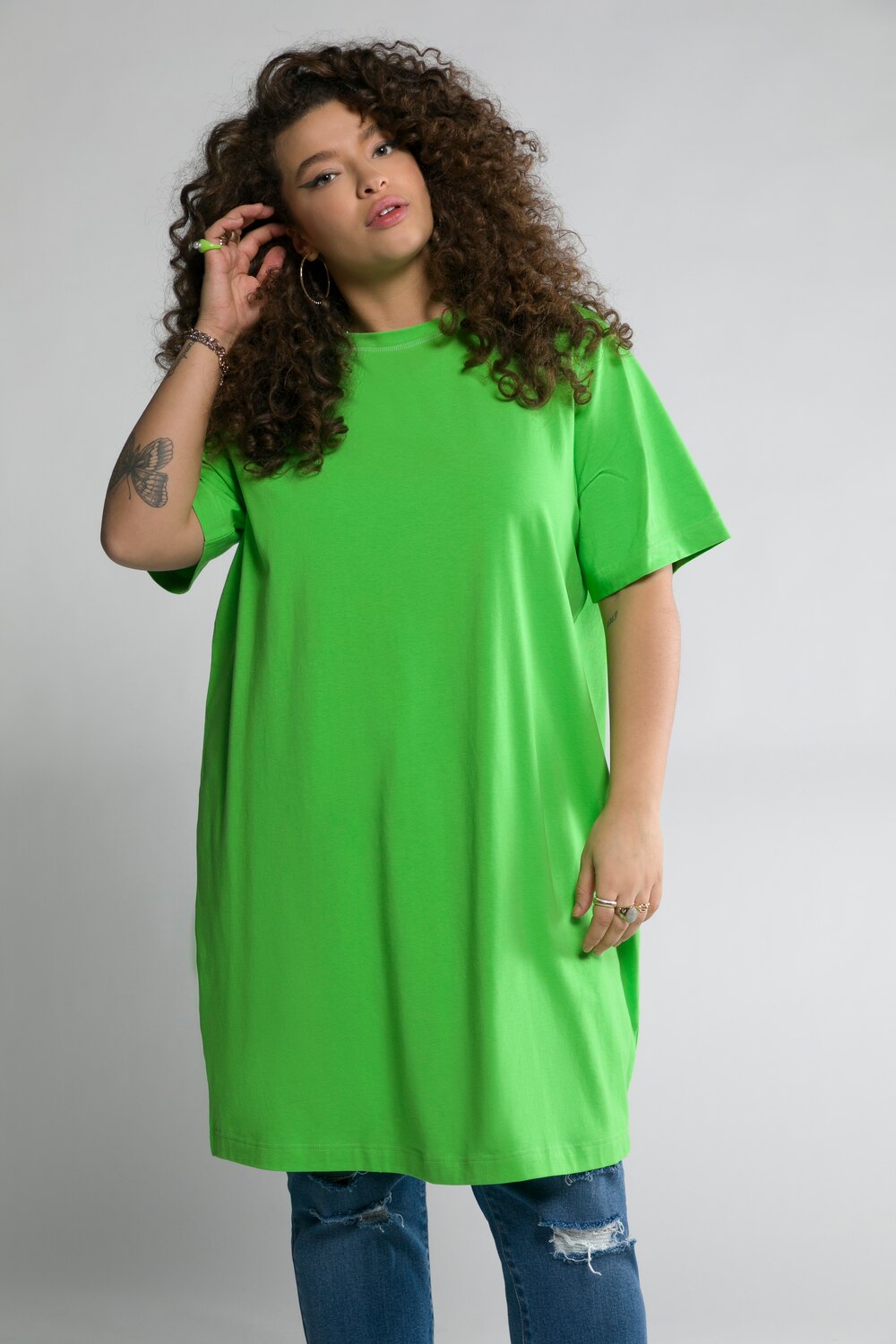 Grote Maten longline shirt, Dames, groen, Maat: 42/44, Katoen, Studio Untold