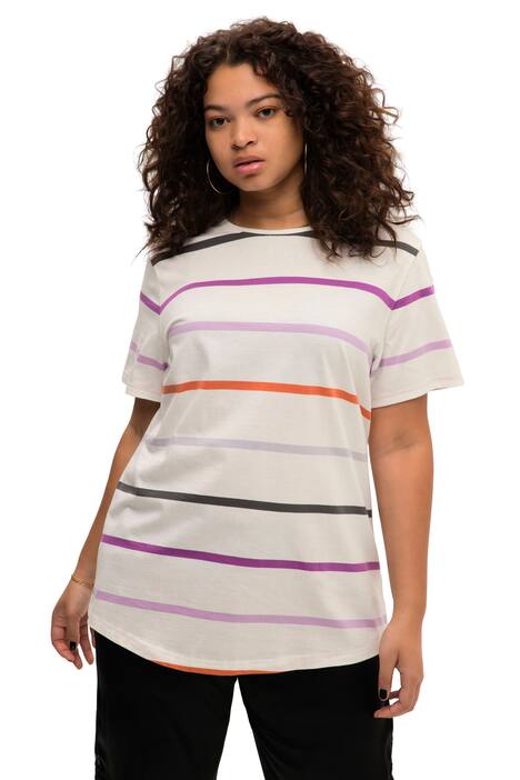 Dlouhé tričko, kulatý výstřih, krátké rukávy, proužky