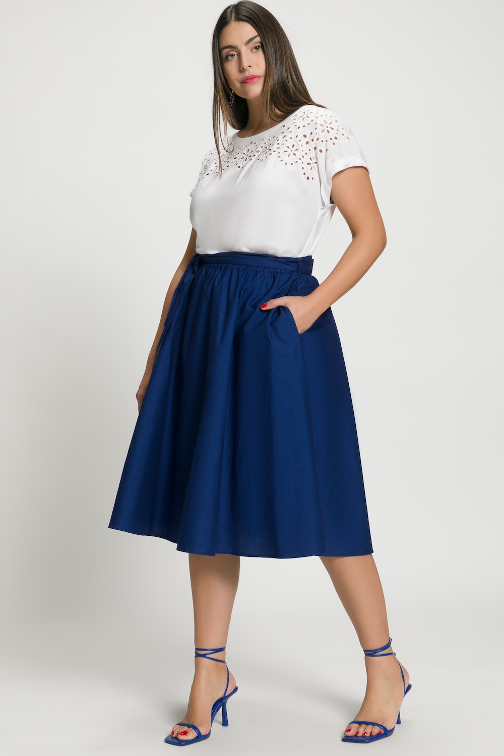 Grote Maten midi rok, Dames, blauw, Maat: 42/44, Katoen, Ulla Popken