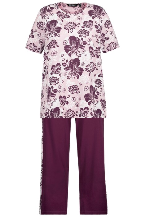 Pyžamo, květy, kulatý výstřih, krátké rukávy