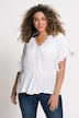 Lace Detail V-Neck Wide Sleeve Ruffle Front Crepe Blouse