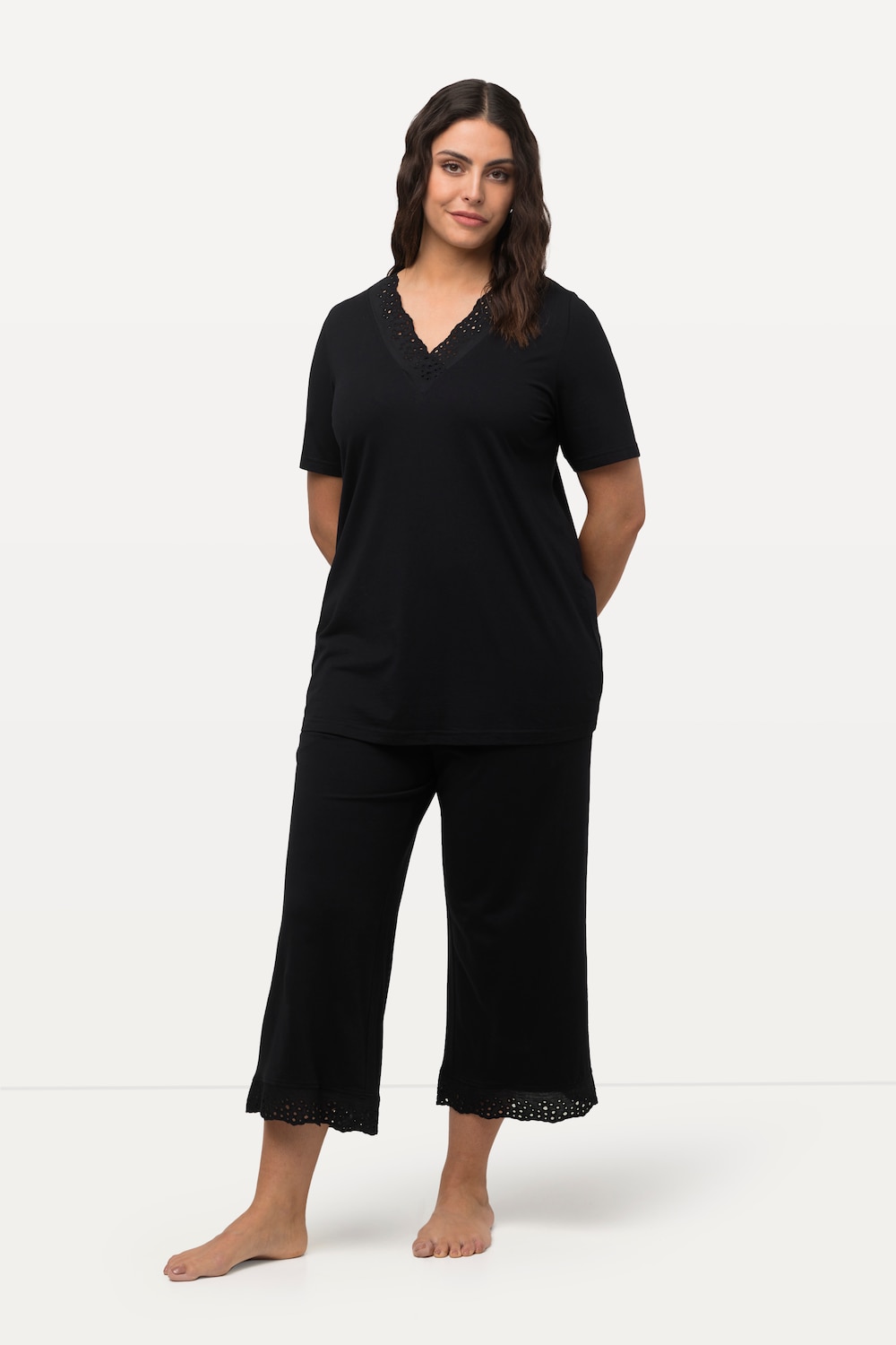 Große Größen Pyjama, Damen, schwarz, Größe: 58/60, Baumwolle/Synthetische Fasern, Ulla Popken