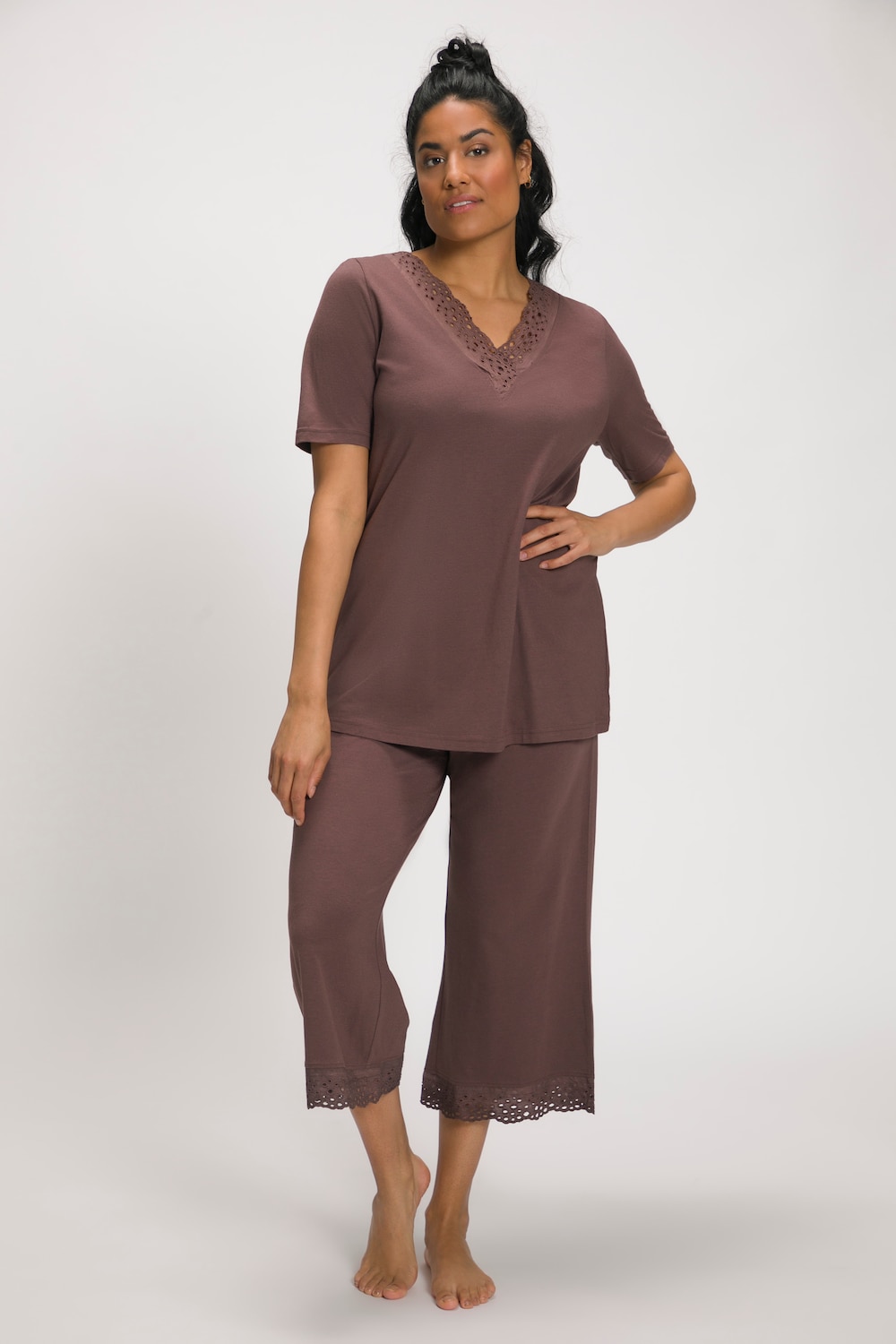 Große Größen Pyjama, Damen, braun, Größe: 58/60, Baumwolle/Synthetische Fasern, Ulla Popken