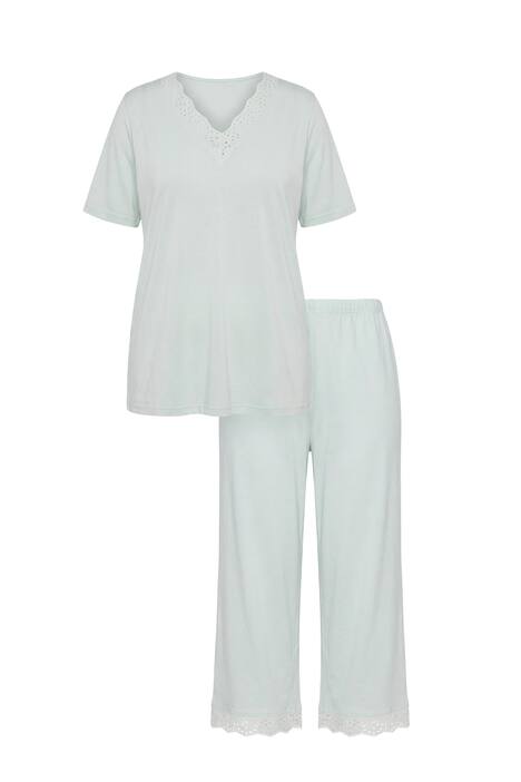 Pyžamo, děrovaná výšivka, krátké rukávy, směs modalu