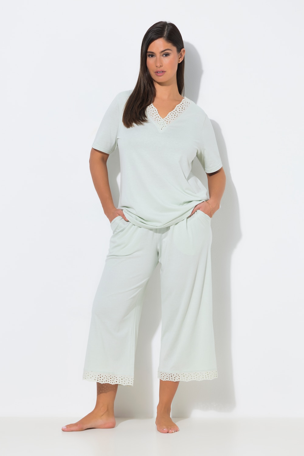 Pyjama, opengewerkt borduursel, korte mouw, modalmix