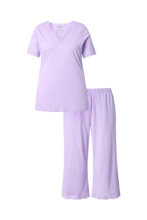 Pyžamo, děrovaná výšivka, krátké rukávy, směs modalu