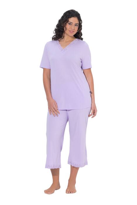 Pyžamo, děrovaná výšivka, krátké rukávy, směs modalu