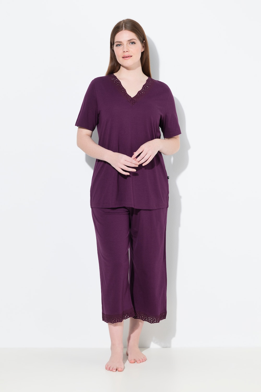 Thumbnail - Große Größen Pyjama, Damen, lila, Größe: 58/60, Baumwolle/Synthetische Fasern, Ulla Popken