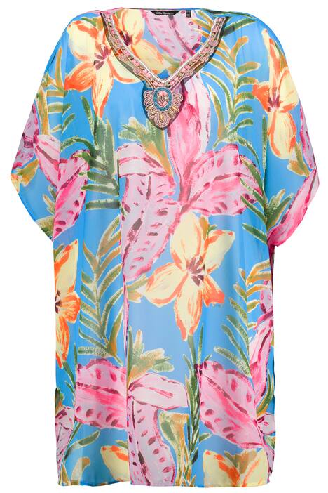 Tunika, květy, extra široká, výstřih do V