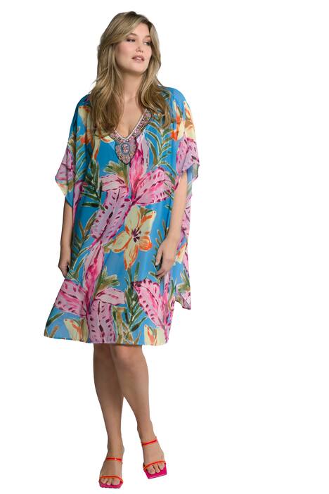 Tunika, květy, extra široká, výstřih do V