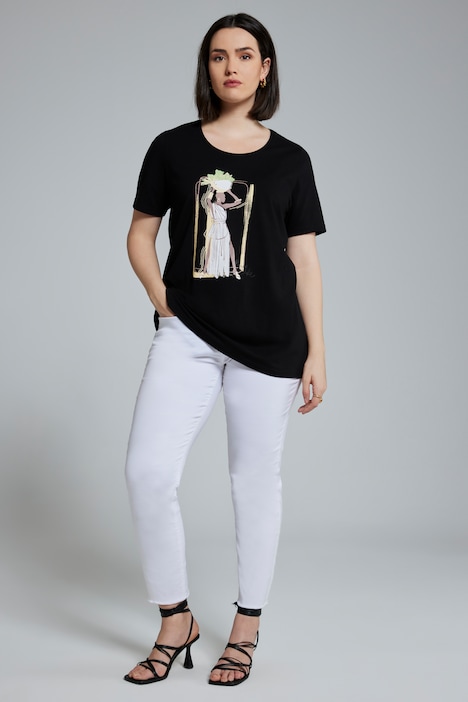 Camiseta, motivo de mujer, forma en A, cuello redondo, manga al codo | Camisetas Camisetas