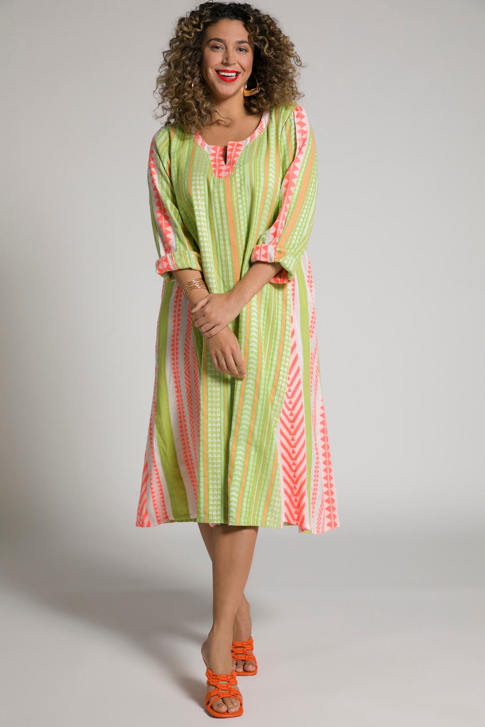 Grote Maten kaftan, Dames, groen, Maat: 54/56, Katoen, Ulla Popken