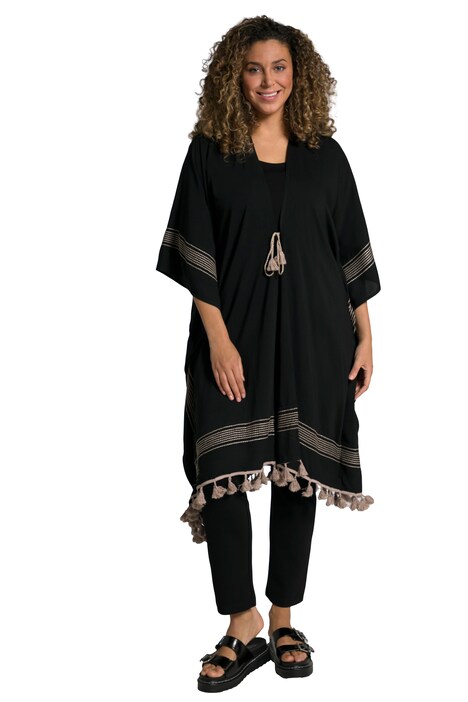 Kimono, ozdobné švy, cípový lem, výstřih do V, krátké rukávy