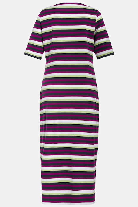 Stripe V-Neck Short Sleeve Cotton Knit Maxi Dress | More Dresses | Dresses