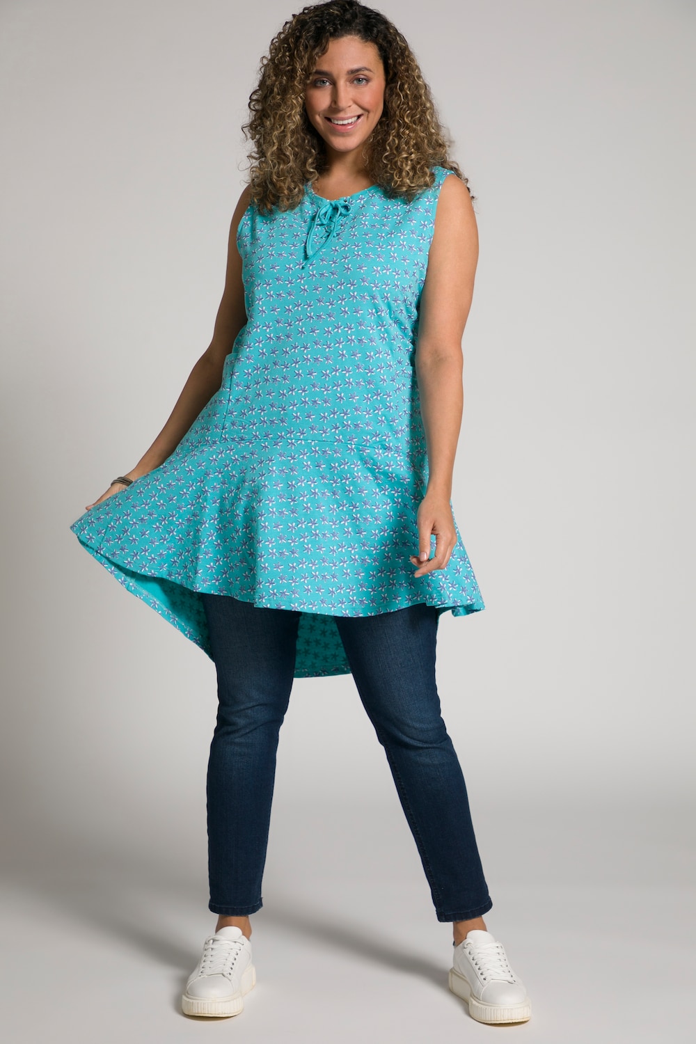 grandes tailles top long, femmes, turquoise, taille: 48/50, coton, ulla popken