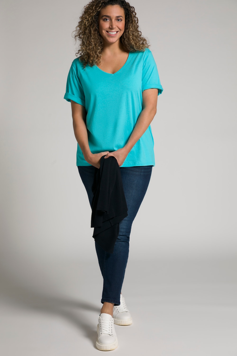 Grote Maten T-shirt, Dames, turquoise, Maat: 50/52, Katoen, Ulla Popken