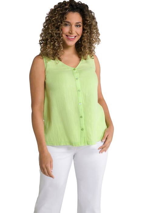 Halenkový top, bublinková struktura, výstřih do V, bez rukávů