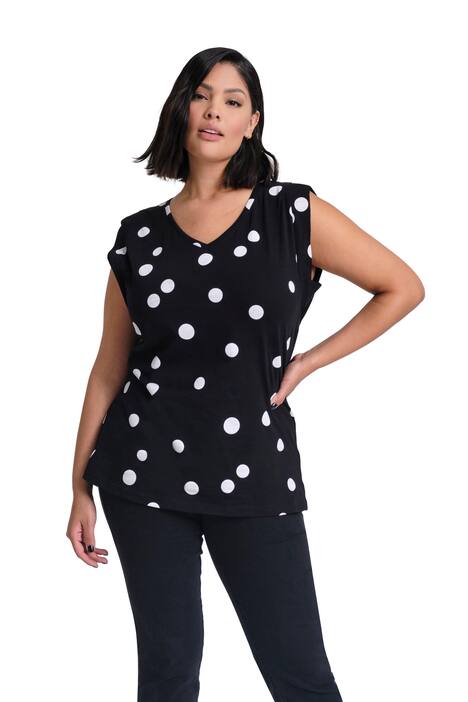 Tričko, puntíky, vycpávky na ramenou, výstřih do V, krátké rukávy