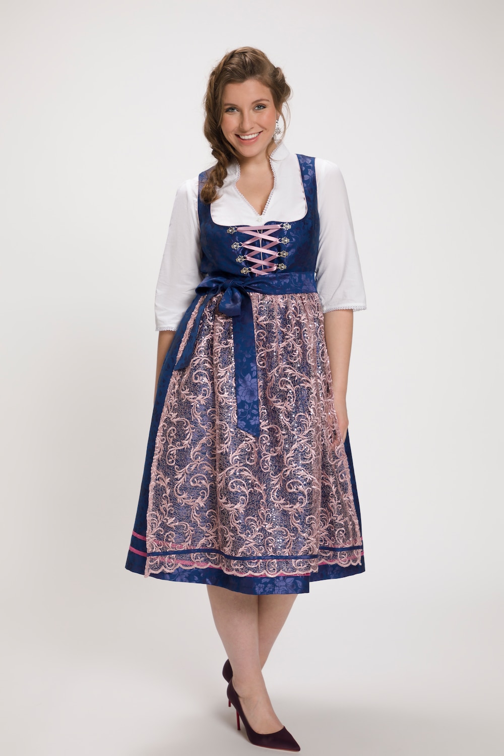 Grote Maten feeselije folklore jurk, Dames, blauw, Maat: 42, Polyester/Katoen/Viscose, Ulla Popken