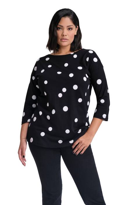 Tričko, puntíky, oversize, lodičkový výstřih, 3/4 rukávy