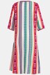 Kaftan w paski etno,  linia litery A, dekolt a la tunika, rękaw 3/4