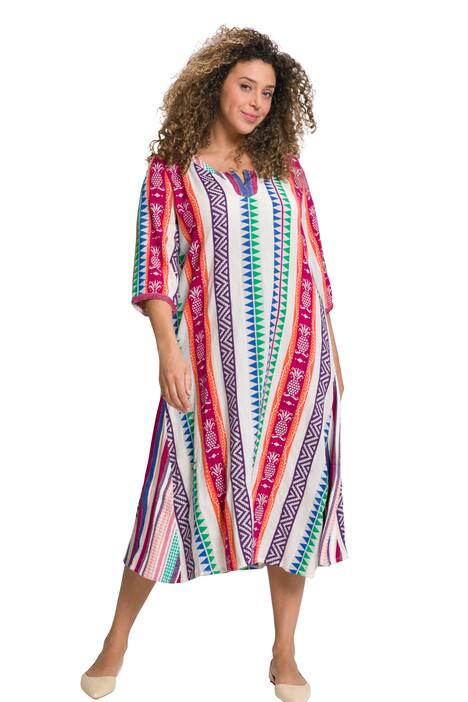 Kaftan, etno vzor, A střih, tunikový výstřih, 3/4 rukávy