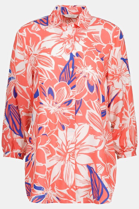Bluse, Blüten, Hemdkragen, 3/4-Arm