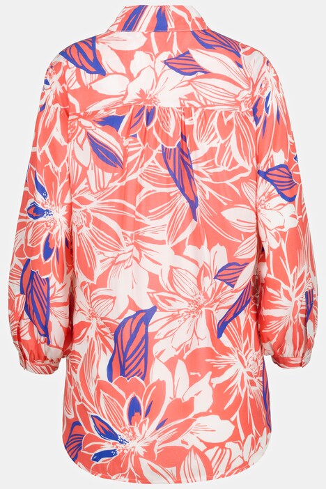 Bluse, Blüten, Hemdkragen, 3/4-Arm