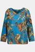 Leaf Print Linen V-Neck Long Sleeve Shirt