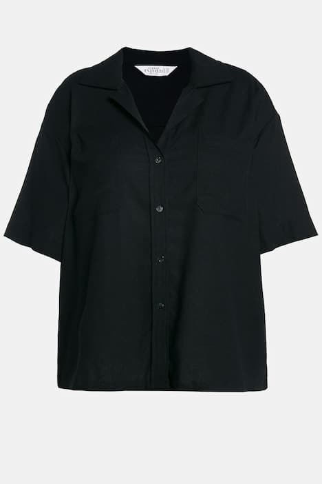 Bluse, oversized, Leinen-Mix, Reverskragen, Halbarm