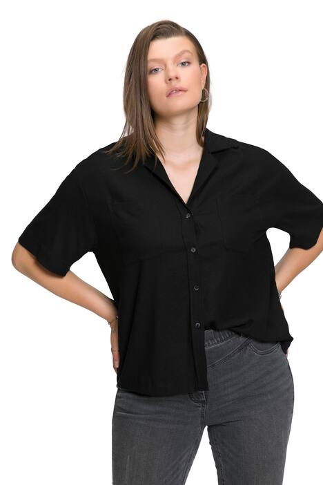 Halenka, oversize, lněná směs, klopový límec, krátké rukávy