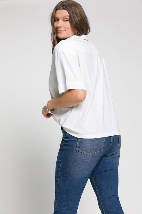 Bluse, oversized, Leinen-Mix, Reverskragen, Halbarm