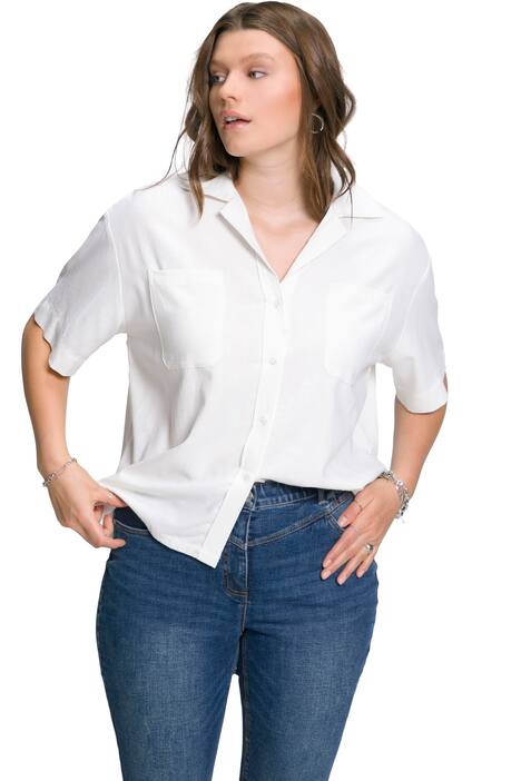 Halenka, oversize, lněná směs, klopový límec, krátké rukávy