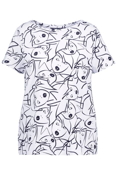 Tričko, motiv obličeje, Regular, lodičkový výstřih, krátké rukávy