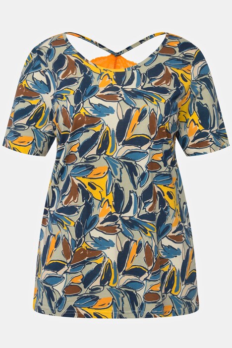 shorty, bladeren, ronde hals, korte mouwen, korte pyjama