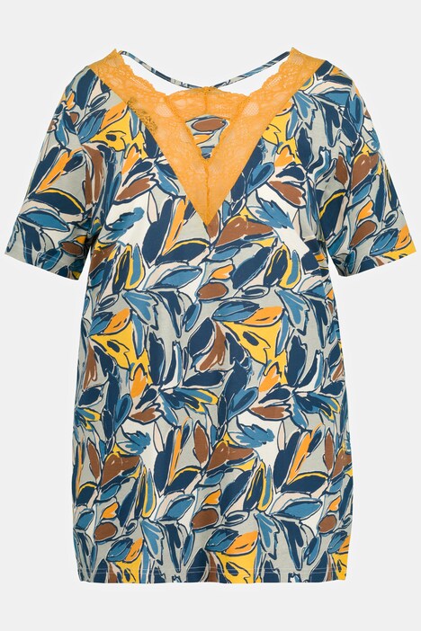 shorty, bladeren, ronde hals, korte mouwen, korte pyjama