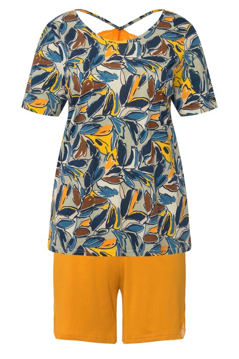 Krátké pyžamo, lístky, kulatý výstřih, krátké rukávy