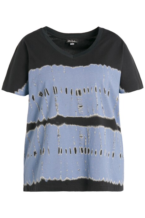 Tričko, batikovné pruhy, oversize, výstřih do V, krátké rukávy