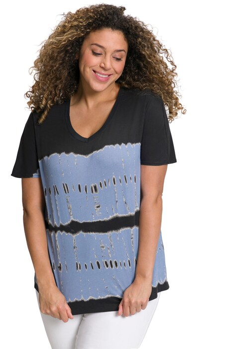 Tričko, batikovné pruhy, oversize, výstřih do V, krátké rukávy