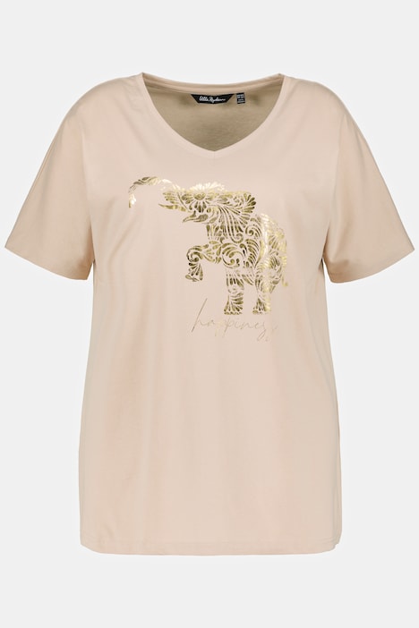 T-Shirt, Elefant, Oversized, V-Ausschnitt, Halbarm