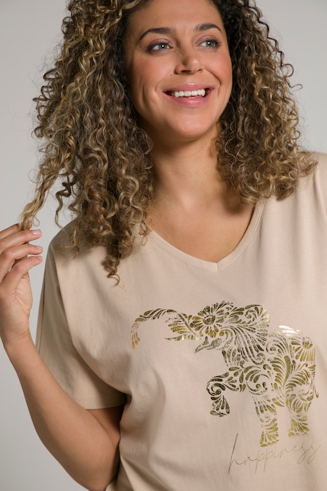 T-Shirt, Elefant, Oversized, V-Ausschnitt, Halbarm