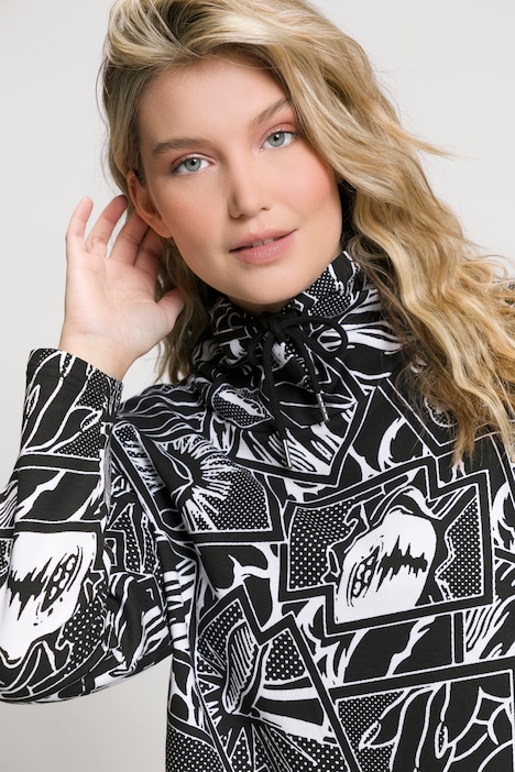 Comic Art Draped Collar Sweatshirt