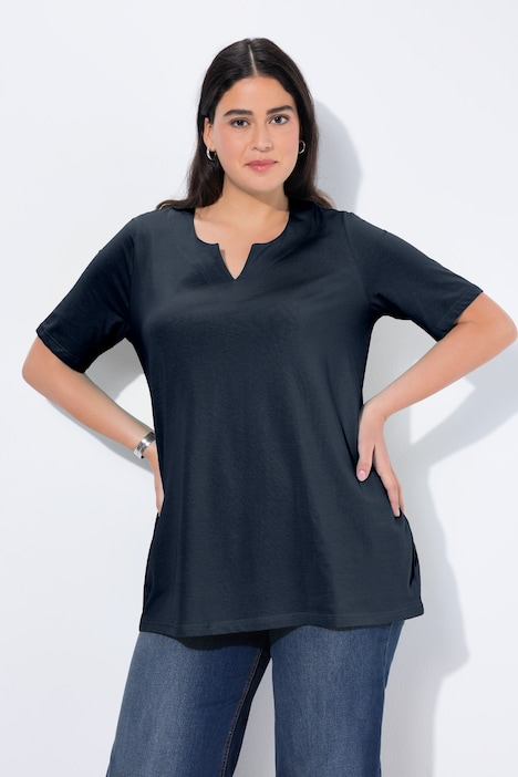 T-Shirt Donna Ulla Popken Linea A - Scollo A Tunica, Mezze Maniche, Stampata, Fuchsia Pink