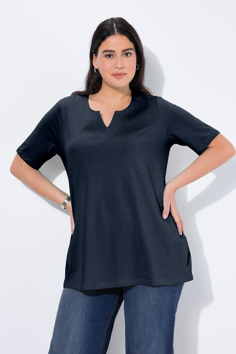T-Shirt Donna Ulla Popken Linea A - Scollo A Tunica, Mezze Maniche, Stampata, Fuchsia Pink