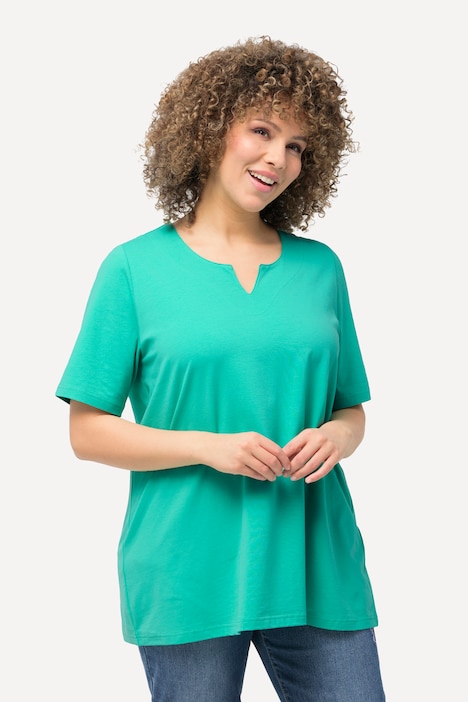 T-Shirt Ulla Popken Taglio Svasato Con Scollo A Tunica 838112 - Mezze Maniche, Fantasia Grafica, Cotone Elasticizzato